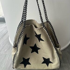 Star-Patterned Beige and Black Women's Bag
